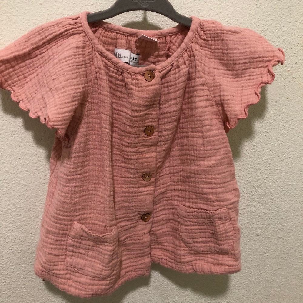 ZARA FLUTTER SLEEVED DUSTY PINK TOP 2-3YRS